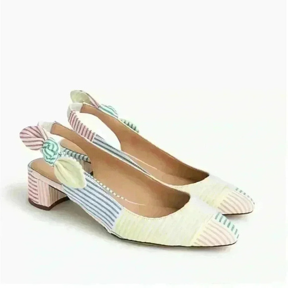 J. Crew Shoes - JCrew Slingback Bow Pumps Mixed Seersucker Ivory Multi H8182 Size 6
